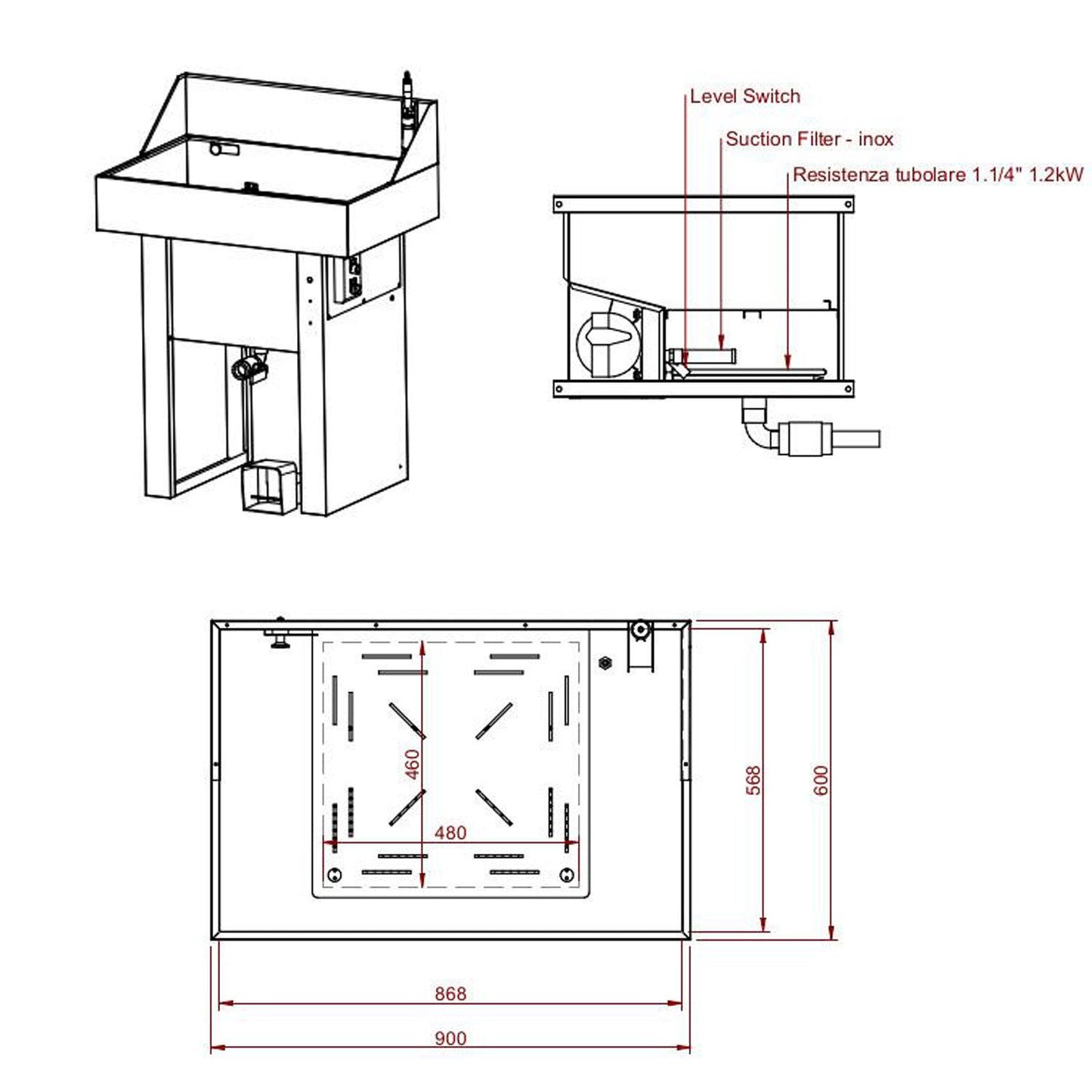 Fontaine de dégraissage électrique en inox 900x600mm FONTAINE FE900 Plan 2