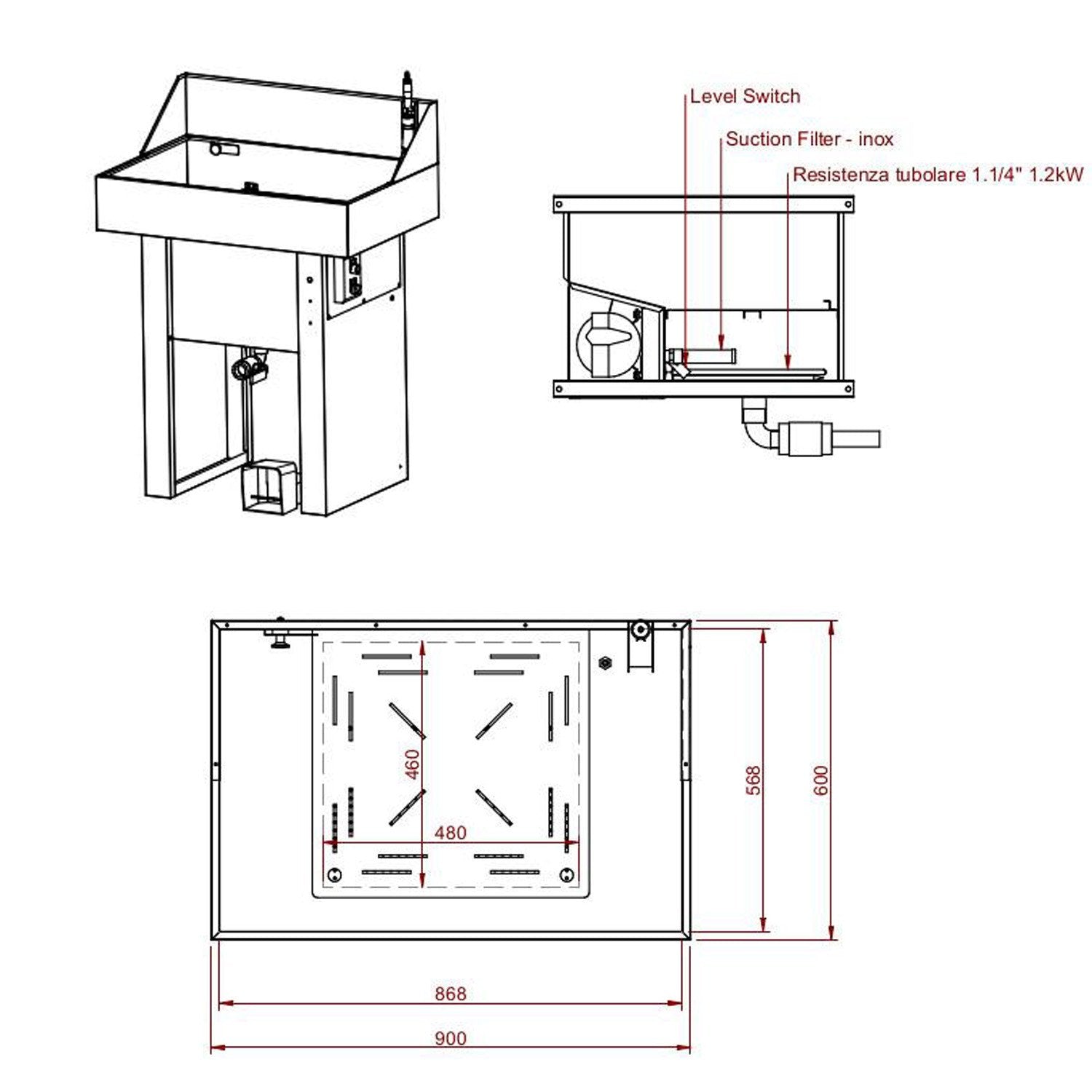 Fontaine de dégraissage électrique en inox 900x600mm FONTAINE FE900 Plan 2
