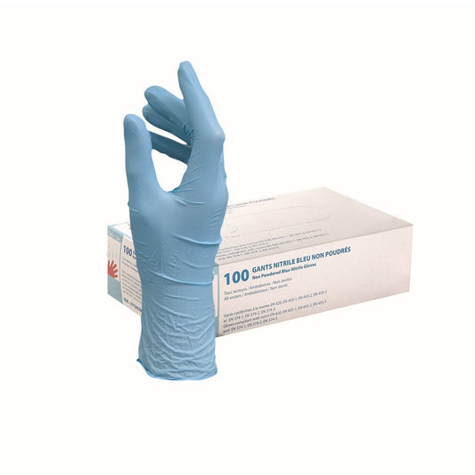 Gants en Nitrile Bleu Non Poudrés (Boîte de 100) - Disponibles en 4 Tailles Small (Taille 6/7)